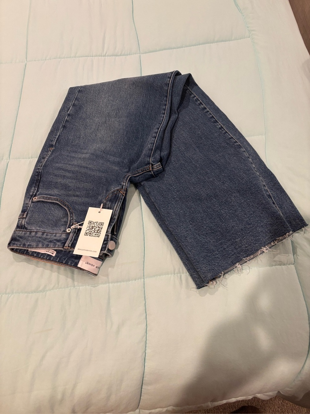 Dear John Dark Blue Wide-Leg Cropped Jeans with Raw Hem